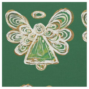 Green Golden Guardian Angel Art Fabric Material Stof