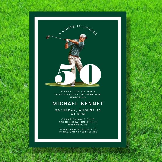 Green Golf 50th Birthday Invitation