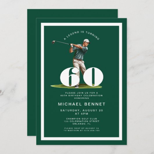 Green Golf 60th Birthday Invitation (Devant / Derrière)
