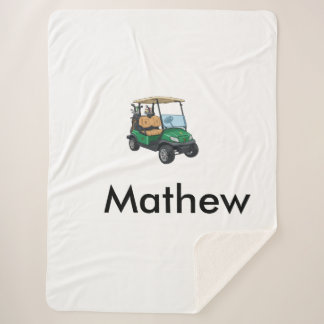 Green golf car name man sports boy gifts letter  sherpa deken