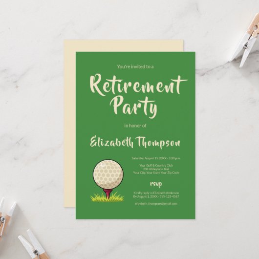Green Golf Themed Retirement Party Invitation (Devant/Arrière en situation)