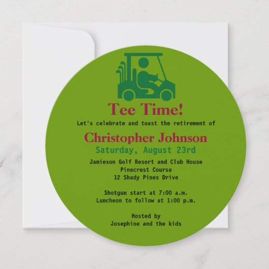 Green Golfer en chariot Retraite Party Invitation (Devant)