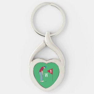 Green Golfer Putting Ball Heart Shaped Sleutelhanger