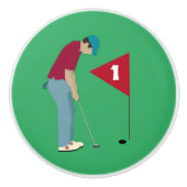 Green Golfer Putting Ball Keramische Knop (Voorkant)