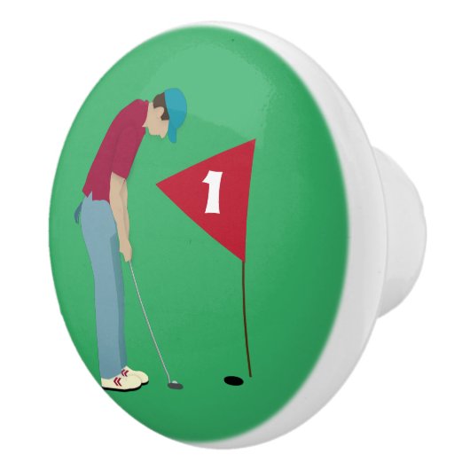 Green Golfer Putting Ball Keramische Knop (Rechts)