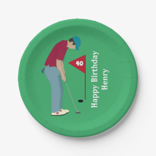 Green Golfer Putting Birthday Papieren Bordje