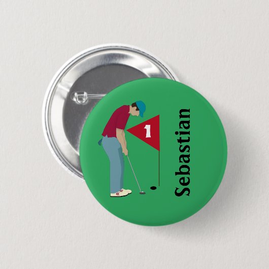 Green Golfer Putting Ronde Button 5,7 Cm (Voorkant /achterkant)