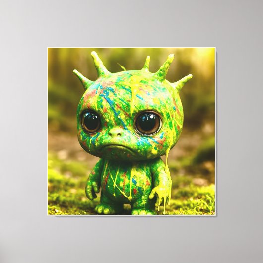 Green Goo Monster – griezelige Schattigee canvaspr Canvas Afdruk (Voorkant)