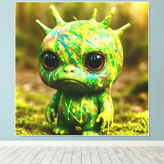 Green Goo Monster – griezelige Schattigee canvaspr Canvas Afdruk (Insitu (Houten vloer))