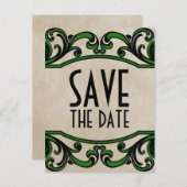 Green Gothic Swirls Enregistrer la date Carte post (Devant / Derrière)