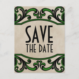 Green Gothic Swirls Enregistrer la date Carte post