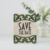 Green Gothic Swirls Enregistrer la date Carte post (Debout devant)