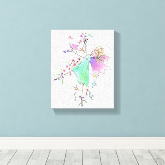 Green Gowned Engel Bringing Liefde en Vrede Canvas (Insitu (Houten vloer))