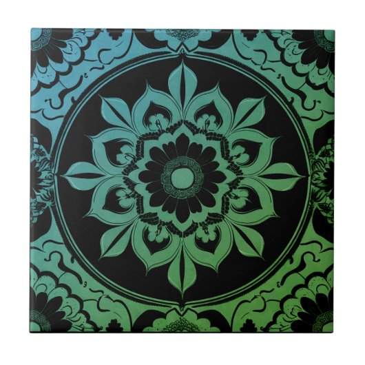 Green Gradient Mandala Ceramic Tile Tegeltje (Voorkant)