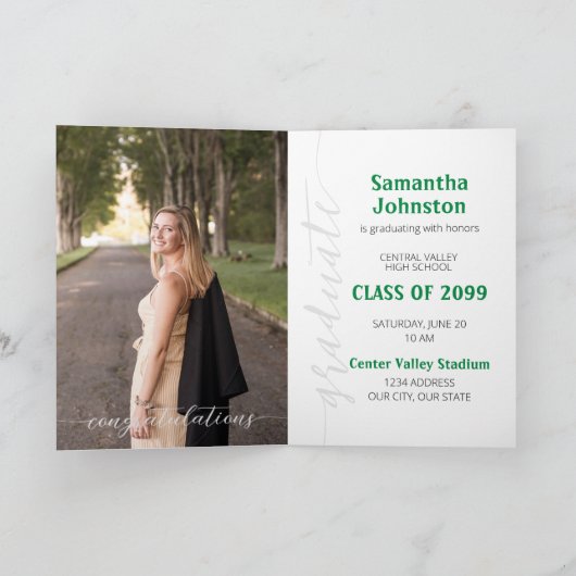 Green Graduate Script Modern Photo Invitation (Intérieur)