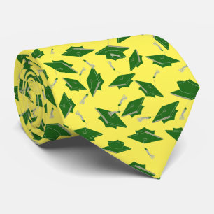 Green Graduation Caps Tossed in the Air on Yellow Stropdas