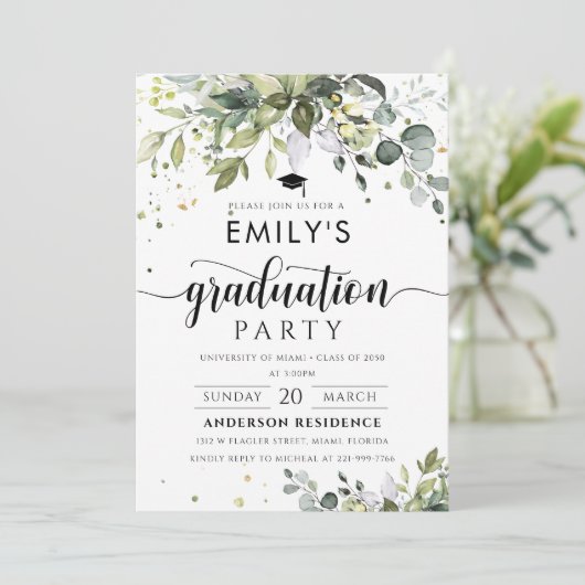 Green Graduation Party uitnodiging (Staand voorkant)