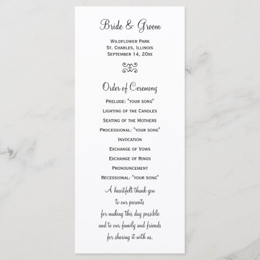 Green Grass Backyard Wedding Programme Programma (Voorkant)