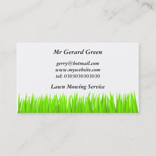 Green Grass, Lawn Mowing Service Visitekaartje (Voorkant)