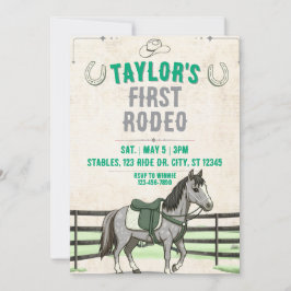 Green Gray 1st Rodeo with horse birthday Kaart
