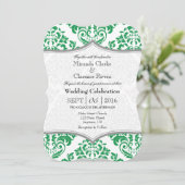Green Grey Damask Bracket Wedding Invite Kaart (Staand voorkant)