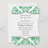 Green Grey Damask Bracket Wedet Invitation (Devant)