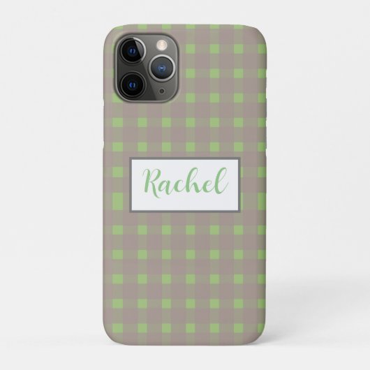 Green Grey Gingham Personalized Case-Mate iPhone Case (Achterkant)