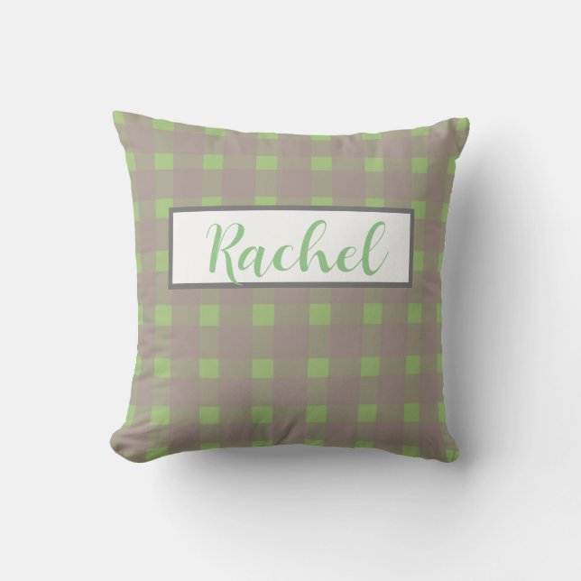 Green Grey Gingham Personalized Kussen (Voorkant)