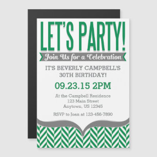Green Grey Moderne Magnétique Invitations d'annive
