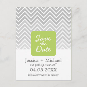 Green Grey Ombre Chevron Wedding Save the Date Ann Aankondigingskaart