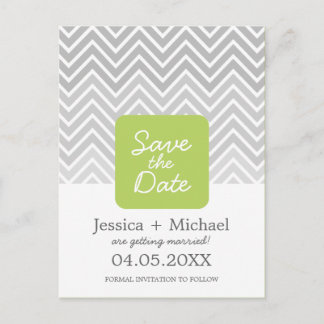 Green Grey Ombre Chevron Wedding Save the Date Ann Aankondigingskaart