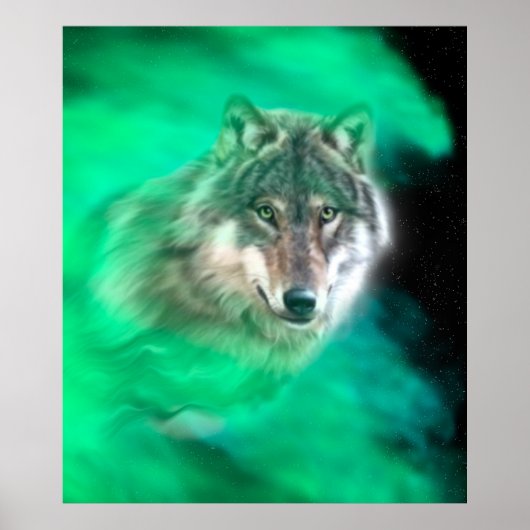 Green Grey Wolf Spirit Poster animal (Devant)
