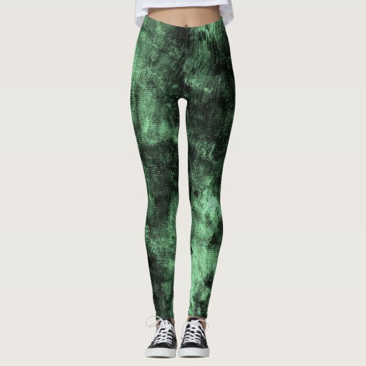 Green Grunge Textured Spandex Leggings (Voorkant)