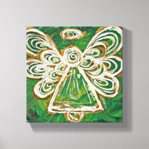 Green Guardian Angel Art Wrapped Canvas Painting Afdruk