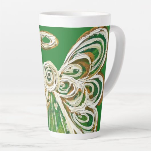 Green Guardian Angel Christmas Art Latte Mug Cup (Angle droit)