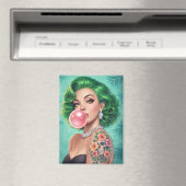 Green-Haired Bubblegum Pin-Up Girl Magnet – Retro  (In Situ (Lave-vaisselle))