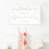 Green Hand Drawn Bow Baby shower Welkom Spandoek (Insitu)