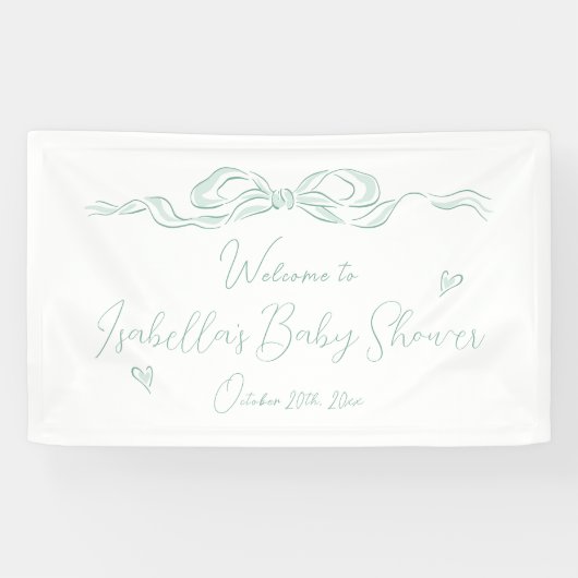 Green Hand Drawn Bow Baby shower Welkom Spandoek (Horizontaal)