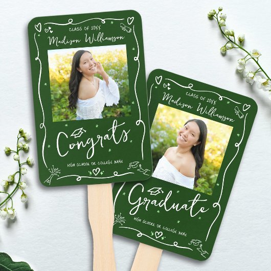 Green Hand Drawn Doodle Style Graduation 2 Photo Handwaaier