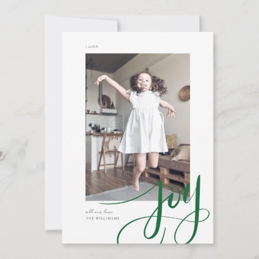 Green Hand Lettered Script Joy Kerstfoto (Voorkant)
