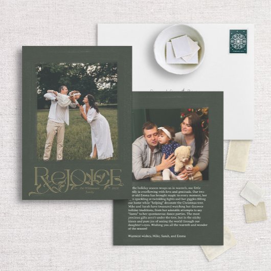 Green Hand Lettré "Réjouissez" Carte photo de vaca