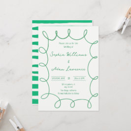 Green Hand Written Pinstripe Whimsical Wedding Kaart