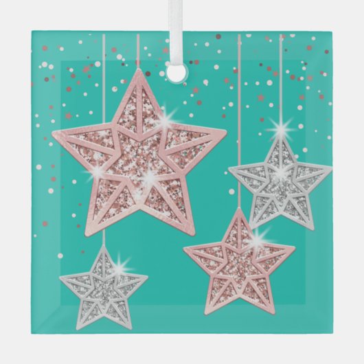 Green Hanging Stars Merry Kerstmis Glas Ornament (Voorkant)