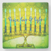 Green Hanukkah Menorah Peace Love Light Script Stenen Onderzetter (Voorkant)