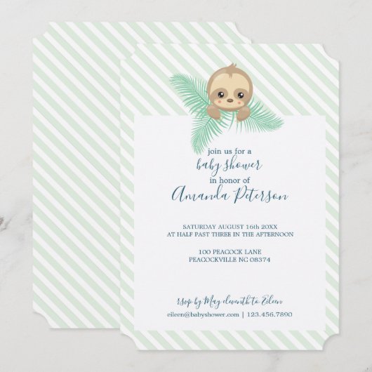 Green Happy Baby Sloth Baby shower Kaart (Voorkant / Achterkant)