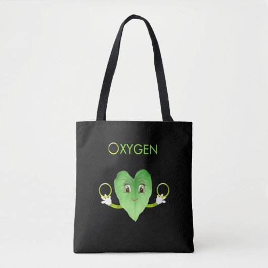 Green Happy Heart Leaf op zwarte Canvas tas (Voorkant)