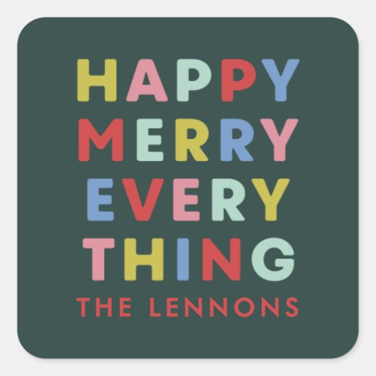 Green Happy Merry Everything Christmas Sticker (Devant)