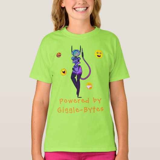 Green Happy Robot Giggle Leuk T-shirt (Voorkant)