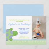Green Happy Sea Turtle Invitation Anniversaire 5x7 (Devant / Derrière)