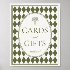 Green Harlequin Checkered Cards and Gifts Sign Poster